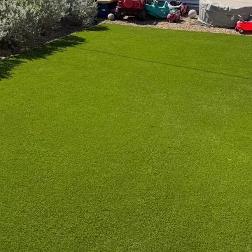 After artificial turf cleaning with a brighter and more even finish