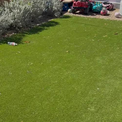 Before artificial turf cleaning with visible wear and debris